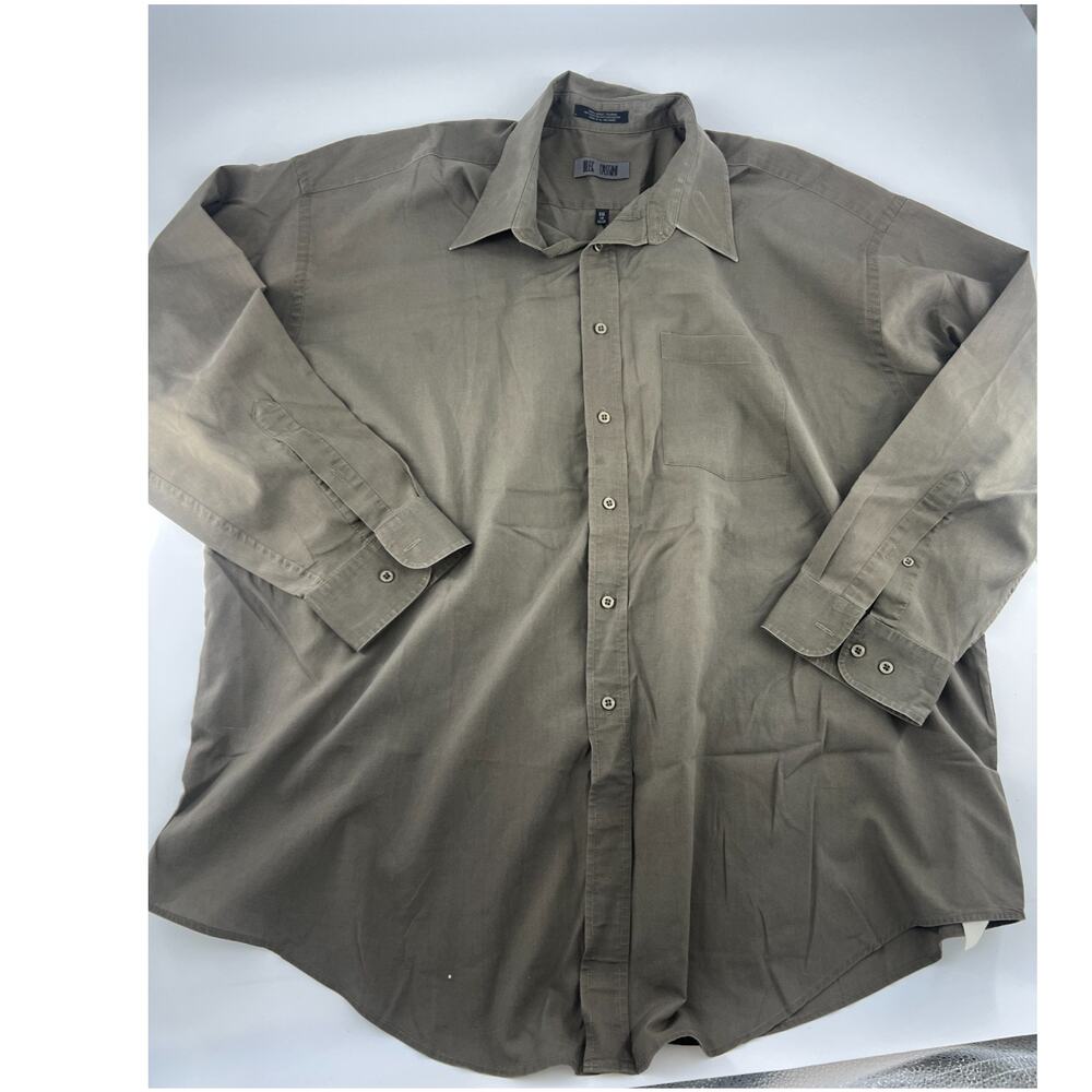 Oleg Cassini Big Mens Shirt 19 34/35 Dark Gray Brown Casual Long Sleeve Dressy